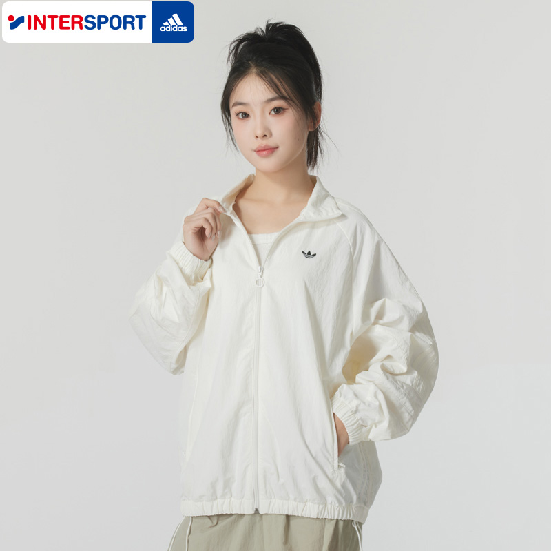 阿迪达斯三叶草外套女装2025夏季新款运动服白色宽松休闲立领夹克