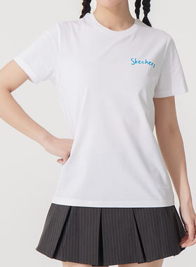 斯凯奇短袖女2026冬季新款宽松透气休闲运动T恤白色上衣P225W303