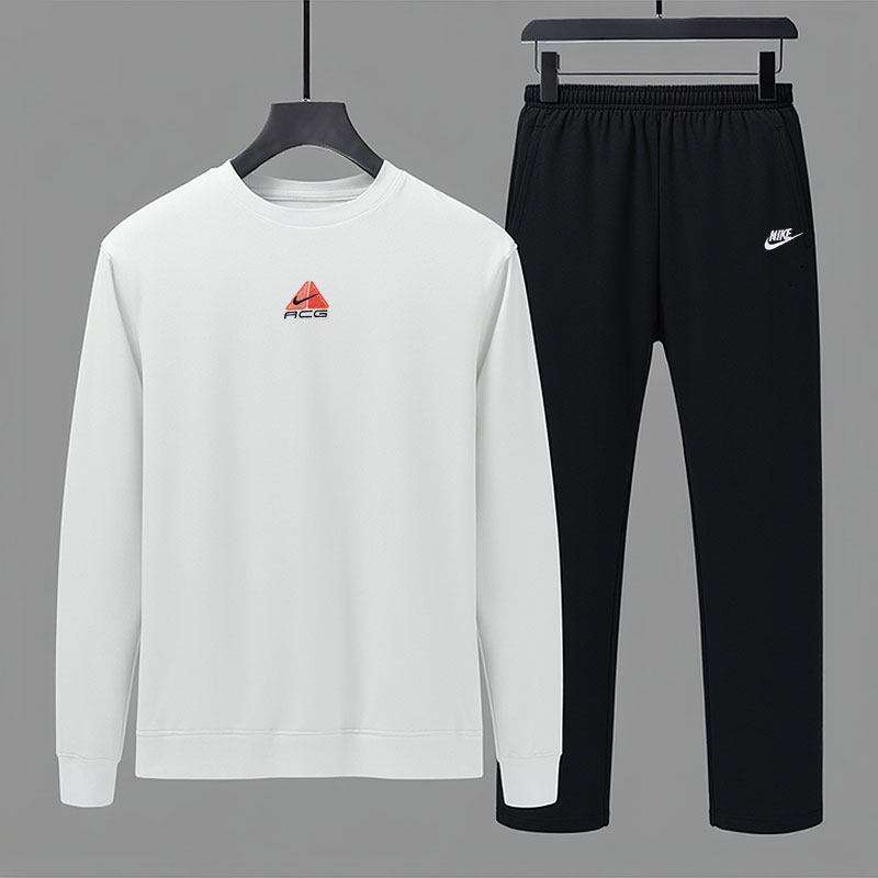 耐克nike衣服男款运动2025冬季薄款穿搭透气休闲白色长袖长裤套装