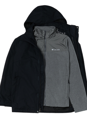 哥伦比亚男士黑色户外三合一夹克秋冬运动服抓绒内胆外套WE6504