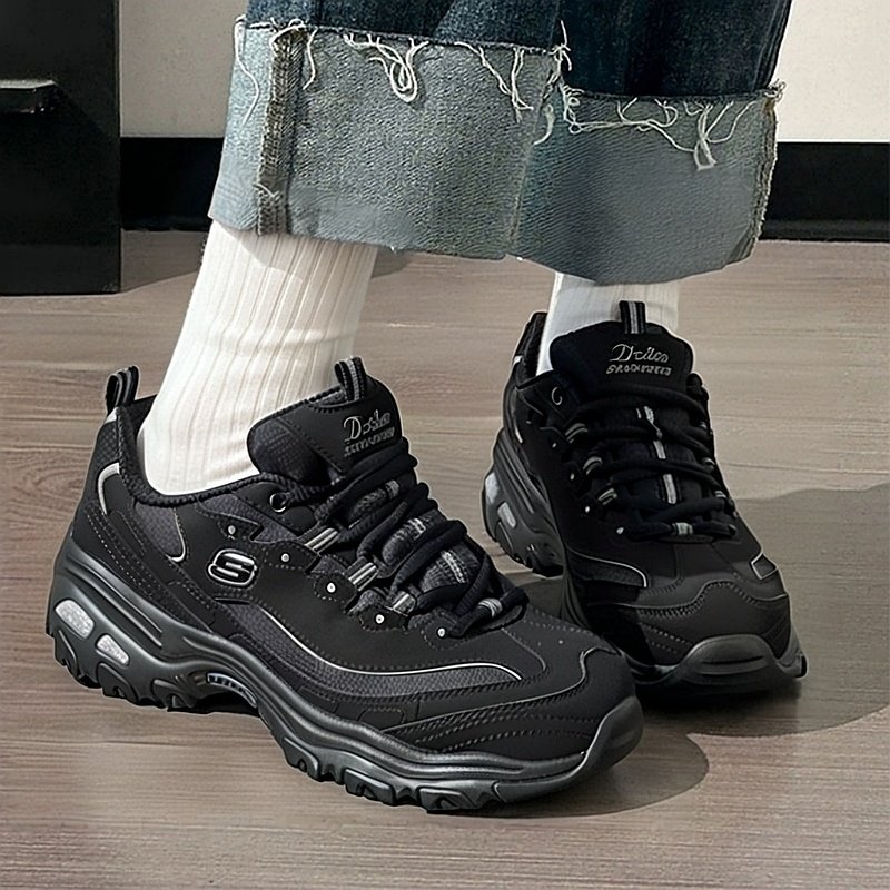 斯凯奇女鞋全黑色老爹鞋2025冬季新款休闲鞋运动鞋经典一代熊猫鞋
