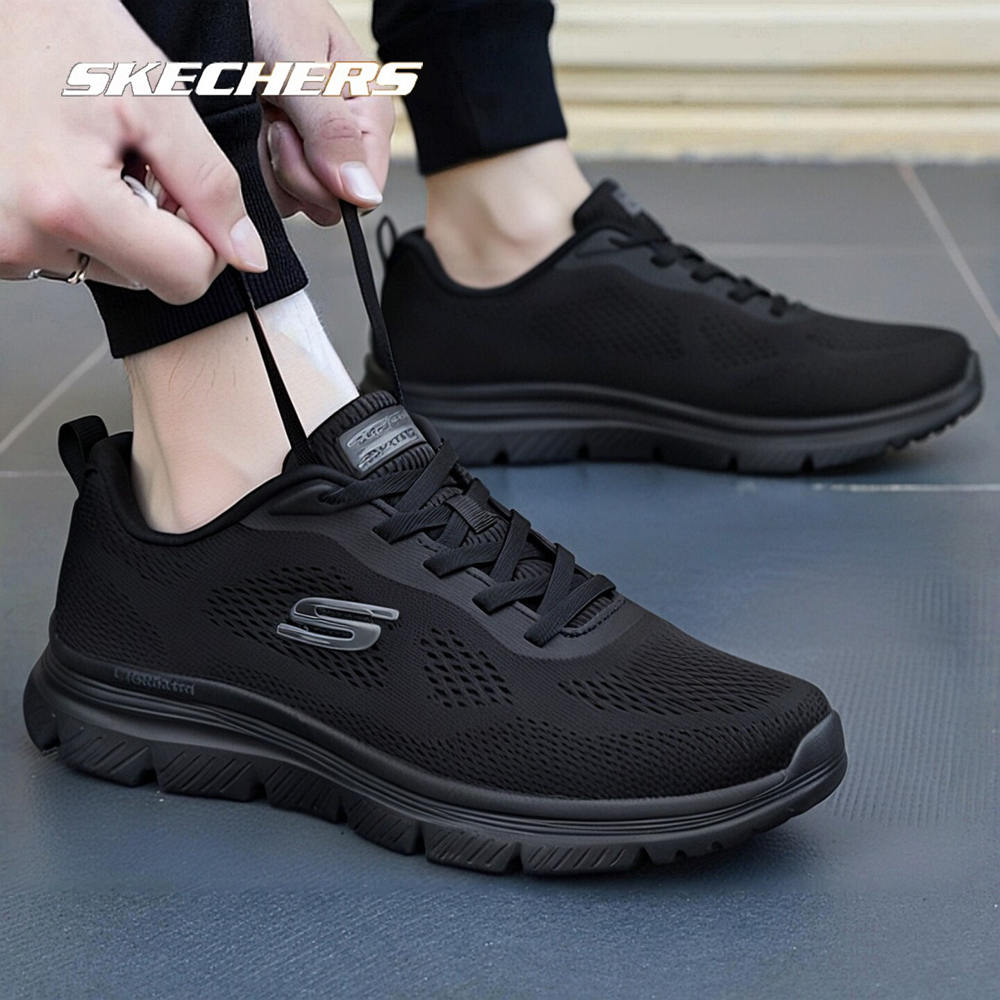 斯凯奇官方正品男鞋2026夏季新款黑武士跑步鞋网面透气运动鞋鞋子