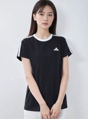 阿迪达斯T恤女装2026年冬季新款三条纹透气运动休闲短袖JY7612