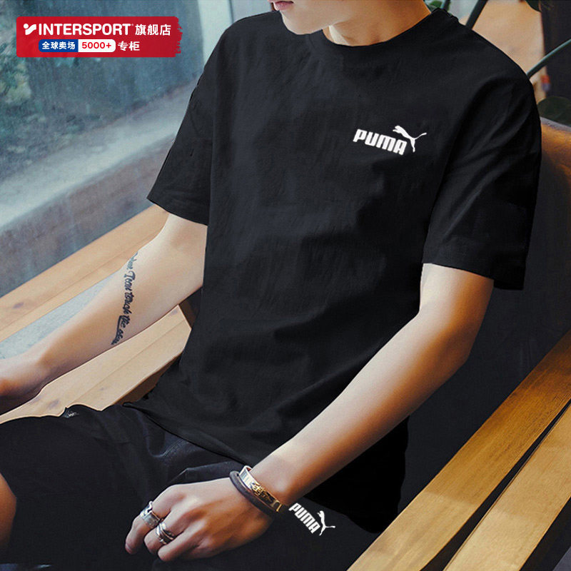 푸마 푸마 반팔 정장 남성 2024 가을 신작 캐주얼 남성 운동복 퓨어 코튼 블랙 티셔츠 반바지