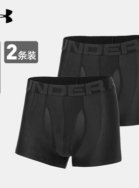 安德玛官网平角裤两条装男子UA Tech 3英寸Boxerjock黑色运动内裤