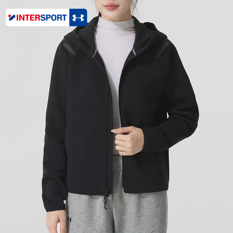 安德玛针织连帽夹克女装2026春季休闲跑步训练运动服外套1379842