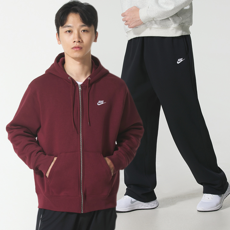 NIKE耐克加绒套装男装秋冬新款连帽外套长裤夹克直筒裤休闲运动服