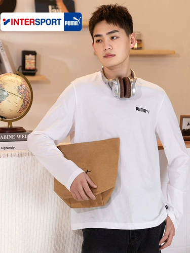 Puma, осенняя утепленный лонгслив, белый приятный телу спортивный костюм, тонкая толстовка, круглый воротник