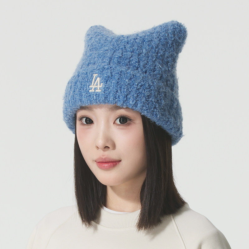 MLB猫耳毛线帽男女帽子2025秋冬户外NY运动帽休闲针织帽3ABNB1156
