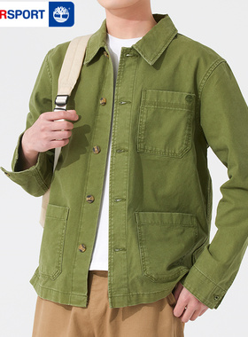 Timberland添柏岚男装工装夹克外套春装绿色户外休闲运动服A425F