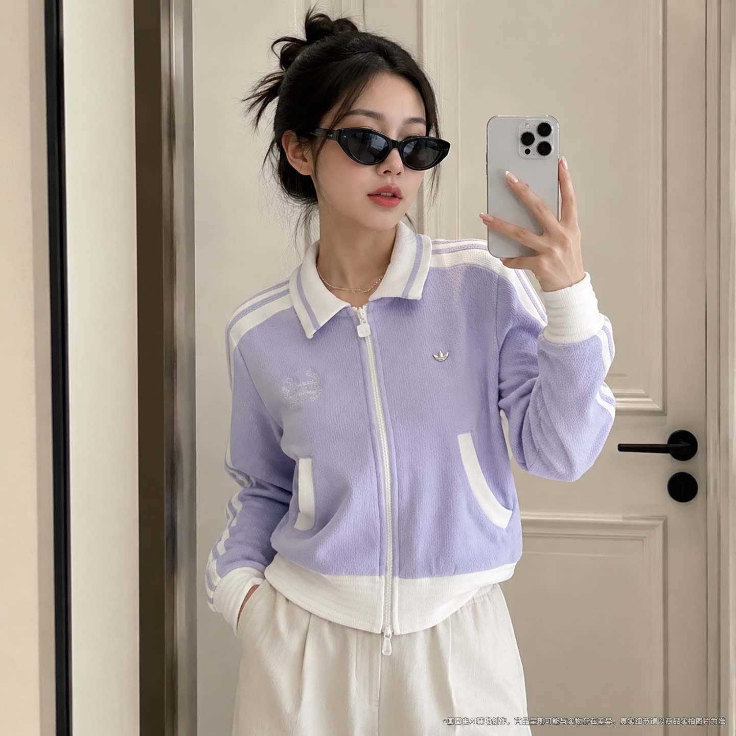 茵特丨阿迪达斯女装针织夹克运动服2026秋季新款叠穿短款紫色外套