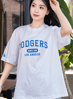 MLB白色男子短袖2025秋季新款透气女T恤宽松运动服半袖3ATSV0243