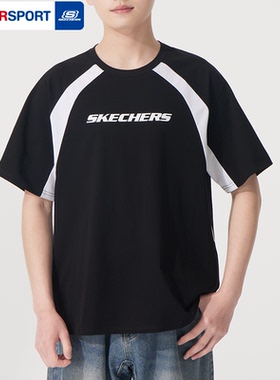 斯凯奇白色T恤男2026冬季新款宽松透气休闲运动半袖短袖P225U126