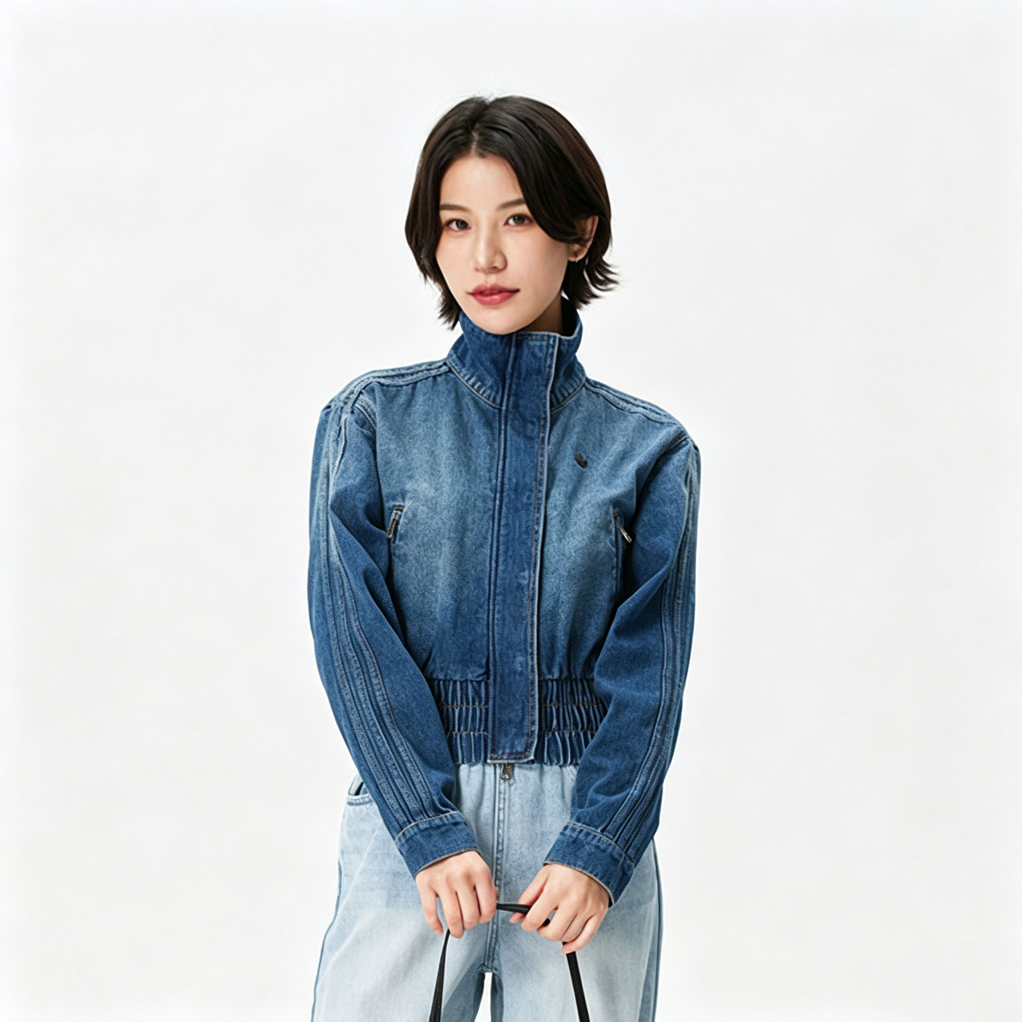 茵特丨阿迪达斯三叶草短款复古牛仔外套女装女士休闲运动服夹克衫