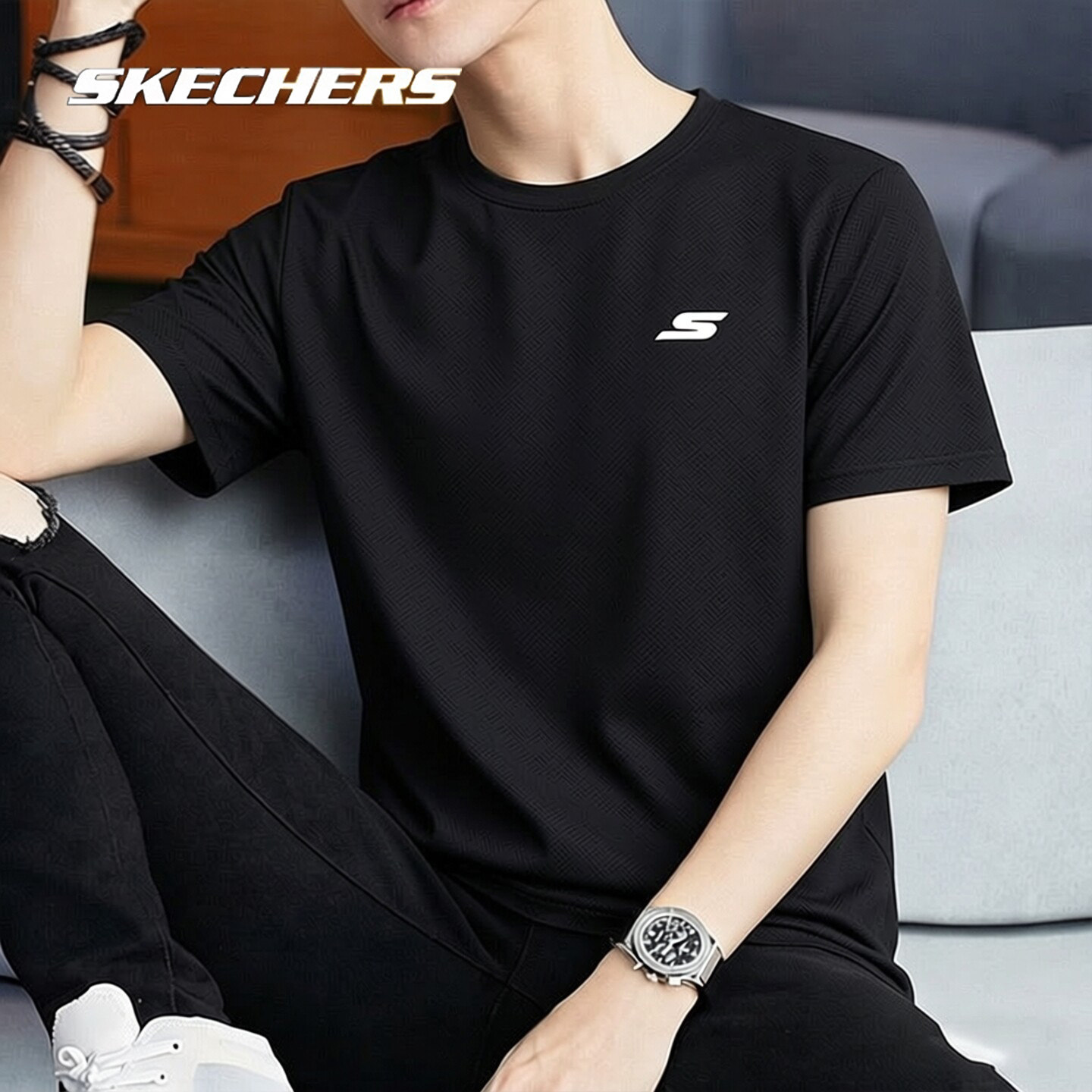 斯凯奇男女同款半截袖2026夏季新款圆领短袖运动t恤休闲宽松上衣