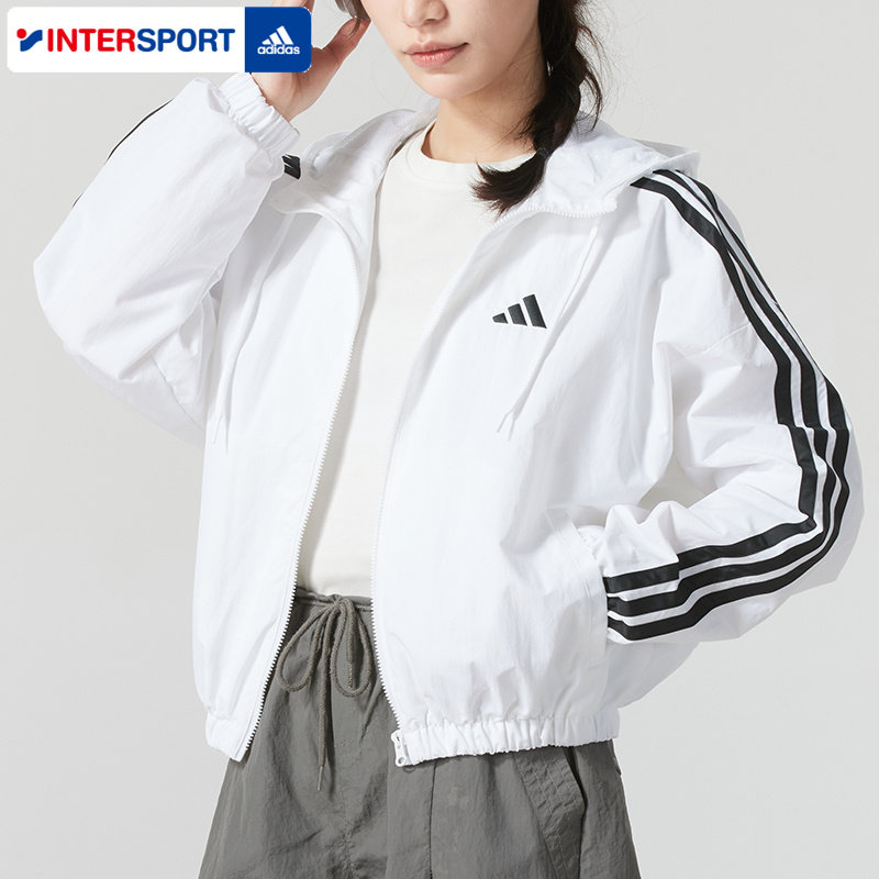 阿迪达斯外套女装冬季新款防风服运动休闲上衣梭织连帽夹克JZ2162