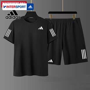 透气T恤宽松短裤 新款 24夏季 Adidas阿迪达斯官方男子训练运动套装