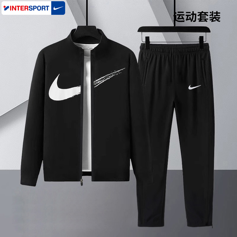 耐克黑色梭织运动套装学生男装立领夹克长裤健身跑步服休闲两件套