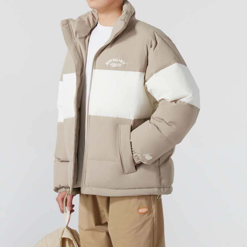 NEW BALANCE NB撞色羽绒服男装2025新款连帽运动服外套工装派克服