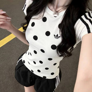 茵特丨阿迪达斯波点短款T恤女款2026夏季新款三叶草休闲运动短袖