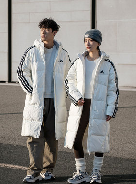 阿迪达斯长款羽绒服女冬季新款白色运动服男士正品鸭绒外套KC2497