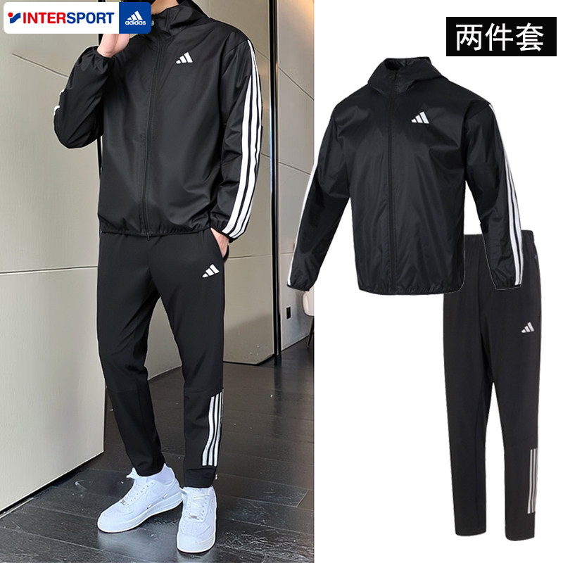 Adidas阿迪达斯运动套装男士春季新款正品外套运动裤黑色男运动服