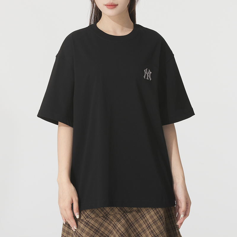 MLB黑色短袖男装女装2025冬季新款户外休闲跑步时尚透气运动T恤衫