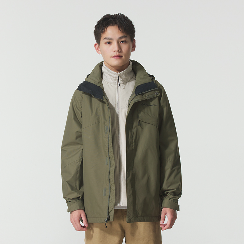 哥伦比亚男士军绿色户外三合一夹克秋冬运动服抓绒内胆外套WE6504
