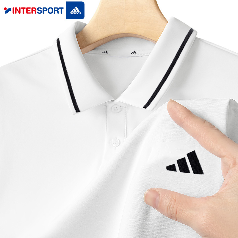 阿迪达斯男士商务T恤男半袖运动服翻领POLO衫宽松透气短袖JE9020