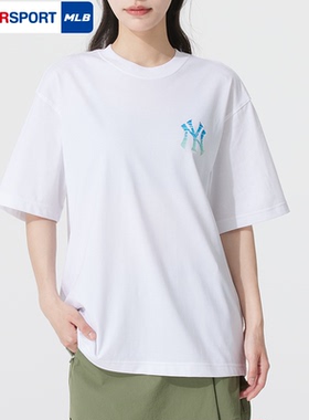 MLB官方 男女白色圆领T恤2025秋季新款情侣宽松短袖运动半袖TSX03