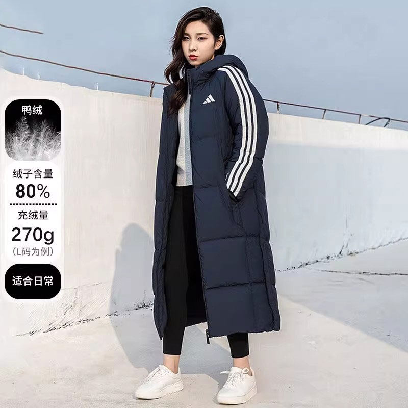 阿迪达斯长款羽绒服女冬季新款蓝色运动服男士正品鸭绒外套KC2499