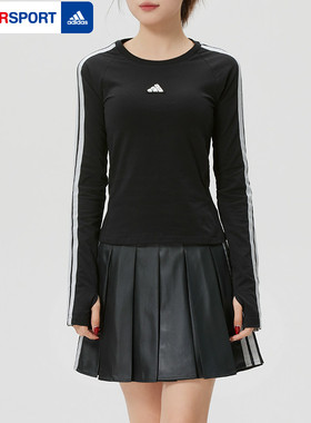 阿迪达斯长袖T恤女2026春季新款运动服健身休闲圆领套头衫KS0030