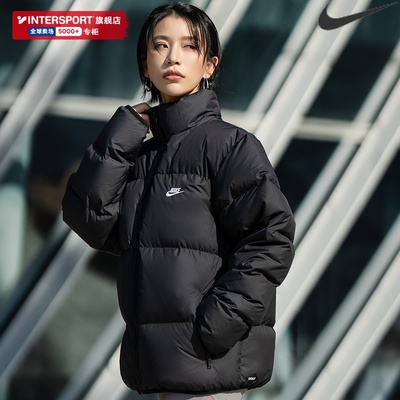 耐克黑色短款羽绒服男女款2025冬季情侣运动休闲保暖防寒羽绒外套