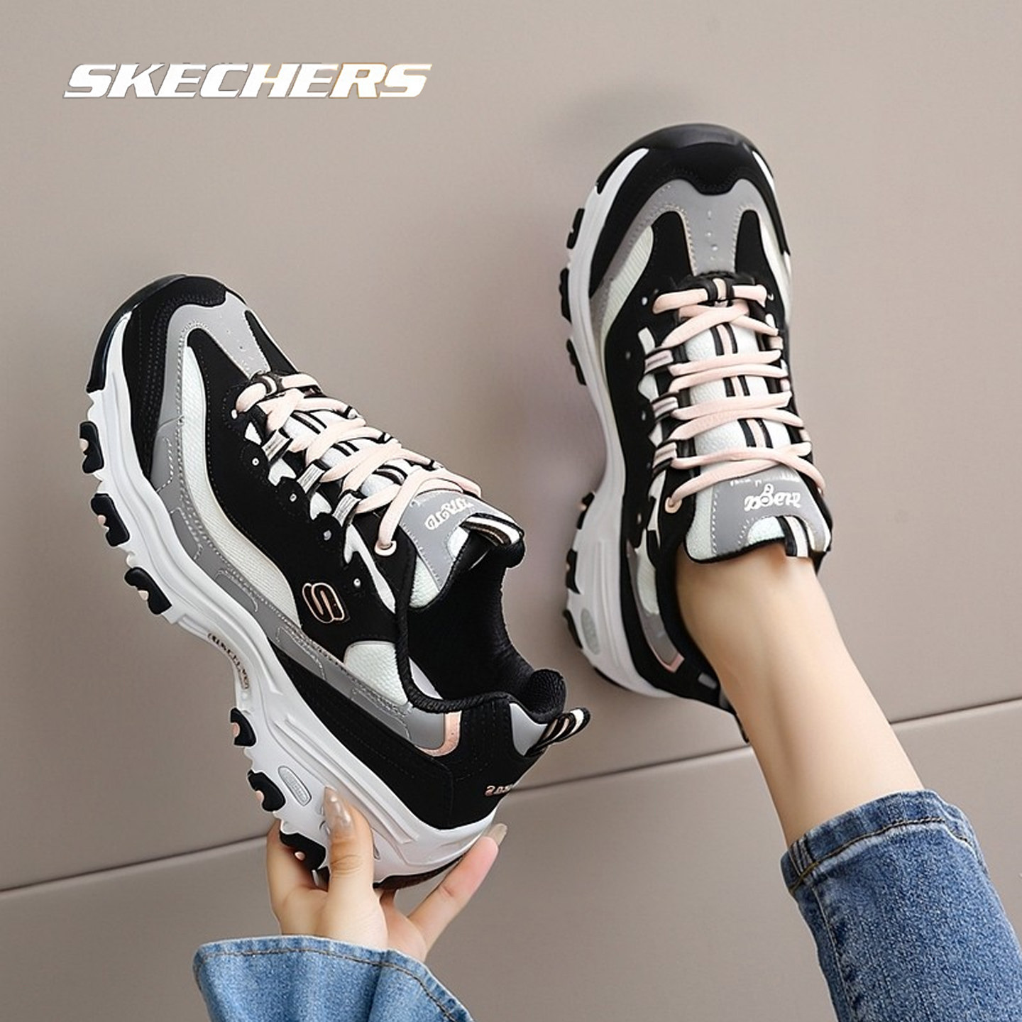 斯凯奇熊猫鞋女鞋2026春季时尚绑带运动鞋厚底增高鞋老爹鞋休闲鞋,运动鞋new,运动休闲鞋,淘宝优惠券,粉丝福利购,淘宝优惠卷