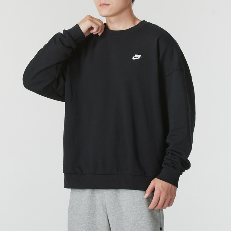 耐克nike衣服男款 卫衣春季新款运动服套头衫圆领休闲黑色长袖T恤