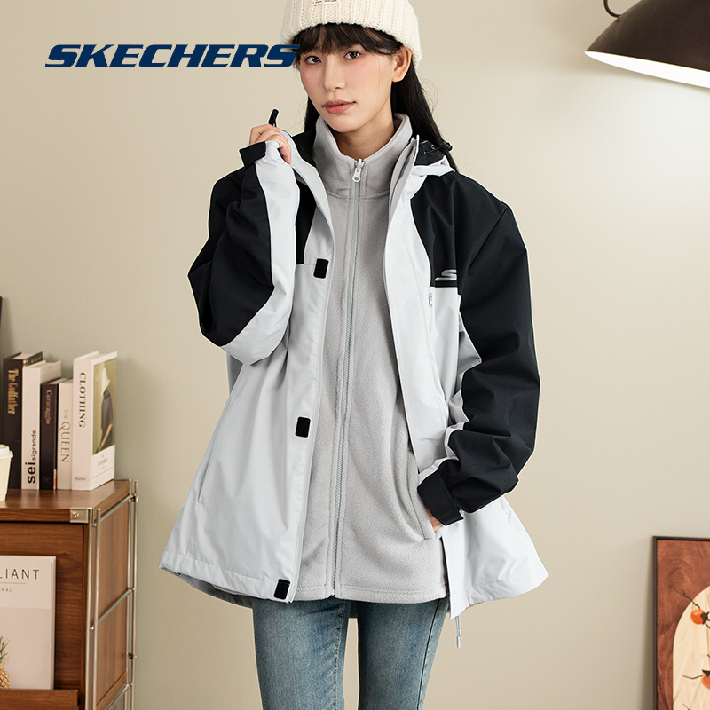 斯凯奇男装女装梭织三合一夹克25新款运动服休闲旅游外套P425U067