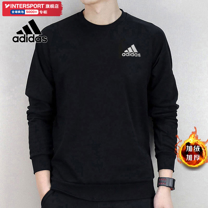 阿迪达斯圆领卫衣男士官方正品冬季加绒运动服休闲上衣长袖GV5295