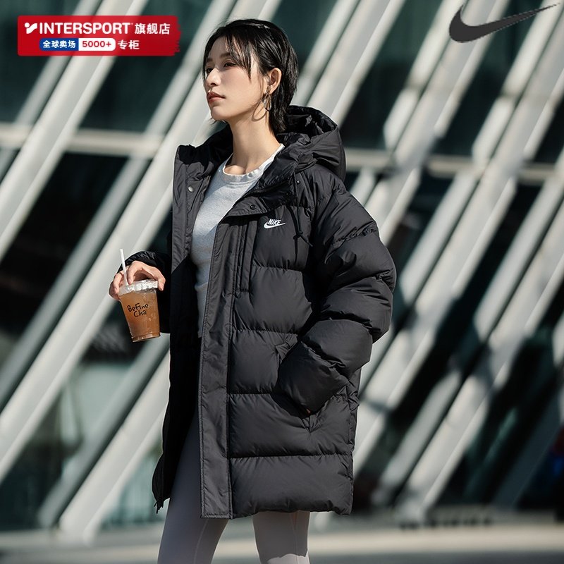 NIKE耐克中长款羽绒服女2025冬季新款运动立领保暖服加厚羽绒外套