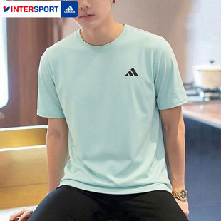 新款 夏季 半袖 上衣男士 圆领速干运动T恤 阿迪达斯绿色短袖 正品 男装