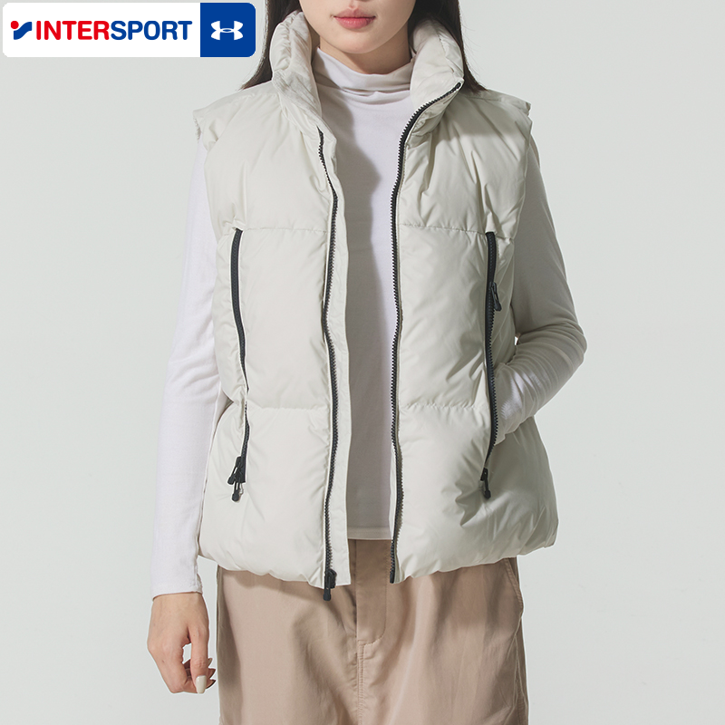 安德玛官方立领羽绒马甲女2025秋冬保暖运动背心防风坎肩夹克外套