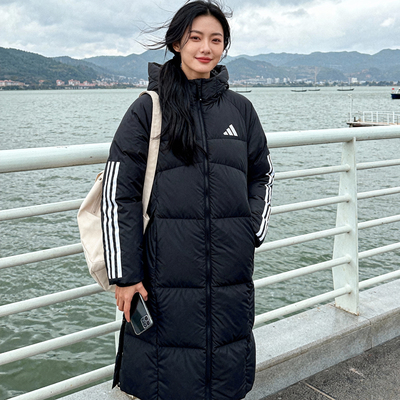 阿迪达斯长款羽绒服男女情侣冬季新款中长款过膝款运动外套JG3840