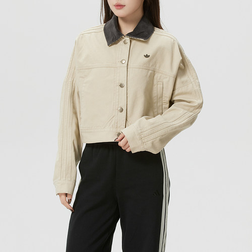 茵特丨阿迪达斯三叶草女装2026秋季新款运动服帆布翻领夹克KE1069
