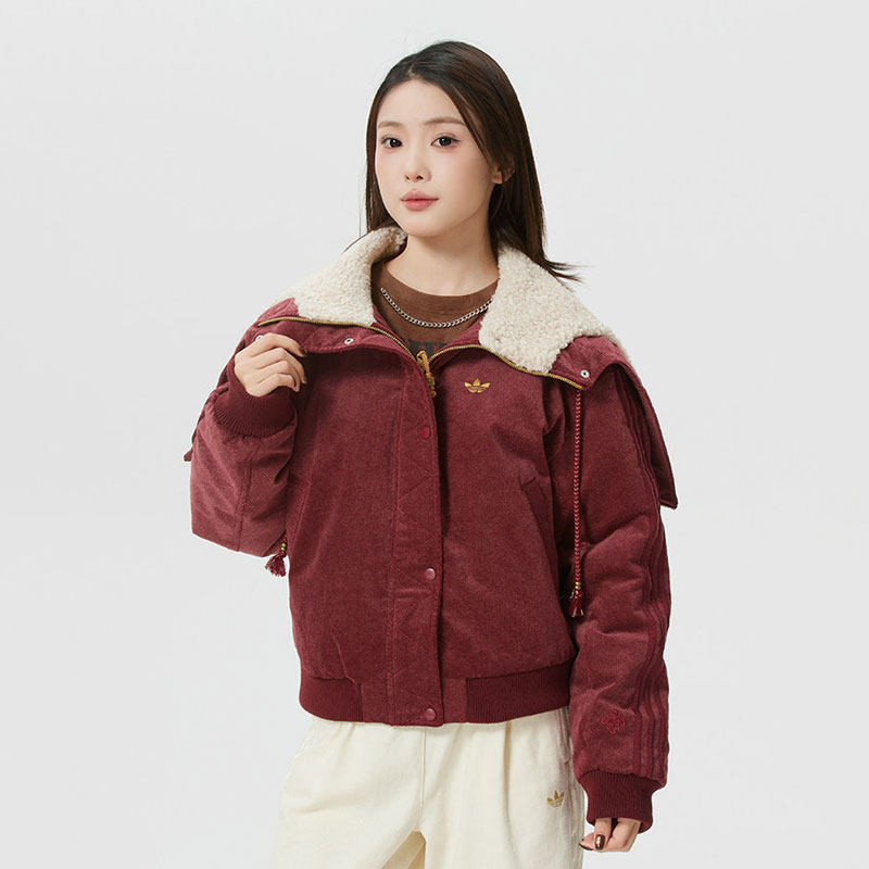 阿迪达斯三叶草新年款红色棉服女装2026新年款保暖运动休闲短外套,运动服/休闲服装,运动棉衣,淘宝优惠券,粉丝福利购,淘宝优惠卷