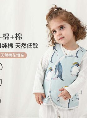 儿童秋冬夹棉马甲婴幼儿棉背心小童护肚坎肩卡通外出上衣纯棉马夹