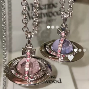 薄荷绿紫色高版 本中号orb立体土星球项链小众高级感锁骨链辣妹女