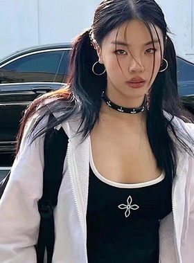 性感痞帅哥特暗黑十字花架choker项圈女小众辣妹Y2K项链皮质颈链
