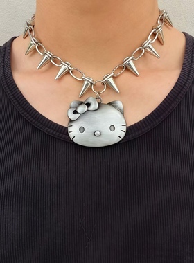 夸张亚文化哥特朋克风金属铆钉KT猫辣妹项链颈链chocker锁骨链潮