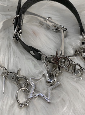 亚文化Y2K辣妹原宿朋克哥特五角星星长铆钉马蹄金属项圈项链情侣