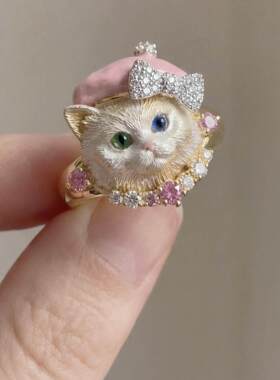 【猫咪星语】粉帽小猫戒指可爱甜美ins风高级感小众设计百搭戒指