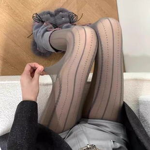 丝袜春款女白色竖条蕾丝花纹浪漫复古提花性感纯欲风薄透明连裤袜